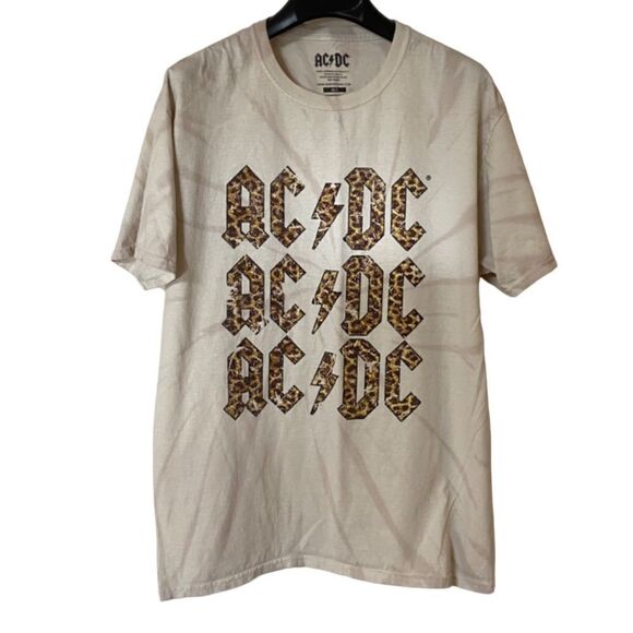 AC/DC Women’s Tan Spiral Tie Dye Wash Shirt Sz M - Picture 1 of 8